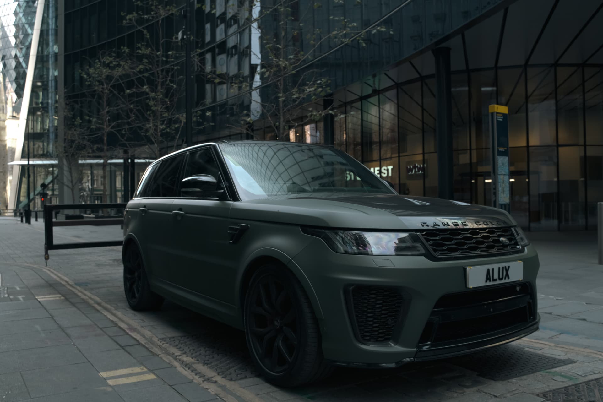 Matte green Range Rover Sport SVR from the Alux Hire fleet